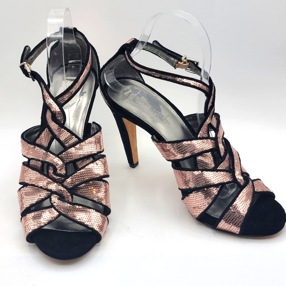 Antonio Melani Women Heels Pink Sequin Strappy Sandal Size 10M #S1232‎